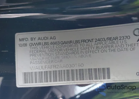 2010 Audi A5 2.0T Premium из США, поврежденный, VIN WAULFAFR2AA030150